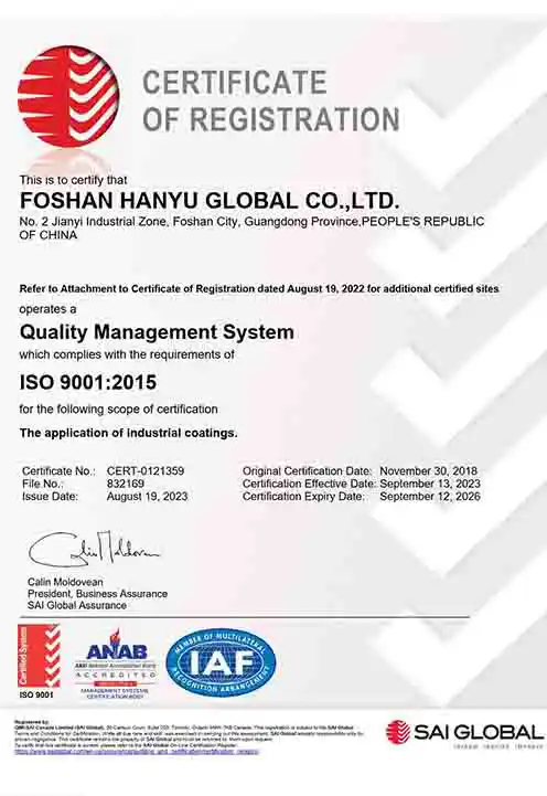 HANYU GLOBAL ISO9001-2015 Certificate01