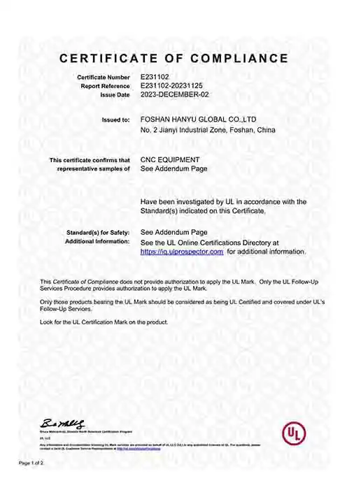 HANYU GLOBAL UL Certificate